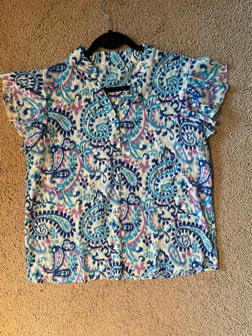 NWOT - Paisley Flutter Sleeve Blouse -SzL - Picture 8 of 9
